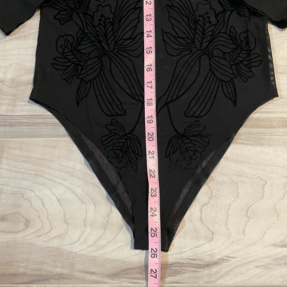 LOVE CULTURE Sheer Black Floral Long Sleeve Onesie -See Measurements - Picture 11 of 13